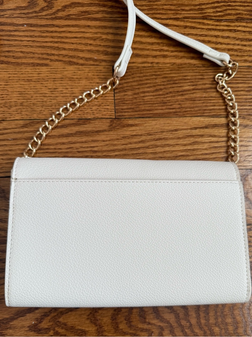 Anne Klein White Pebble Faux Leather Crystal Gold Crossbody Clutch Bag Like New - Picture 6 of 8
